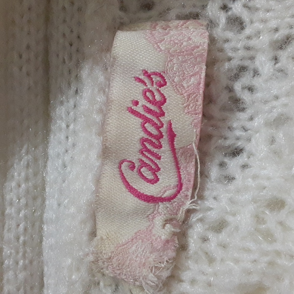 Candie's Cream Women's Cardigan Sweater Tie Up Size L Coquette Cottage - Picture 7 of 7